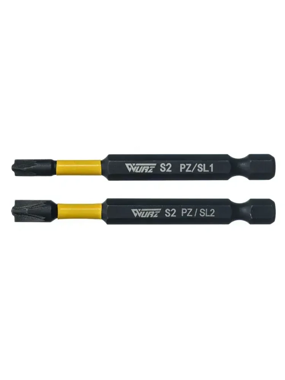 Биты для электромонтажа PZ/SL1 и PZ/SL2 70мм 2шт. S2 намагниченные WURZ 360212