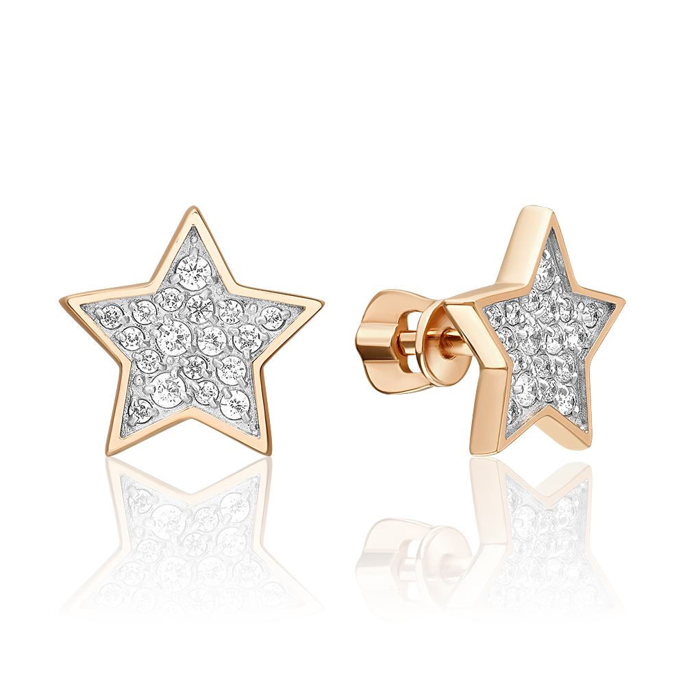 Серьги-пусеты «Звездопад» из красного золота с фианитами