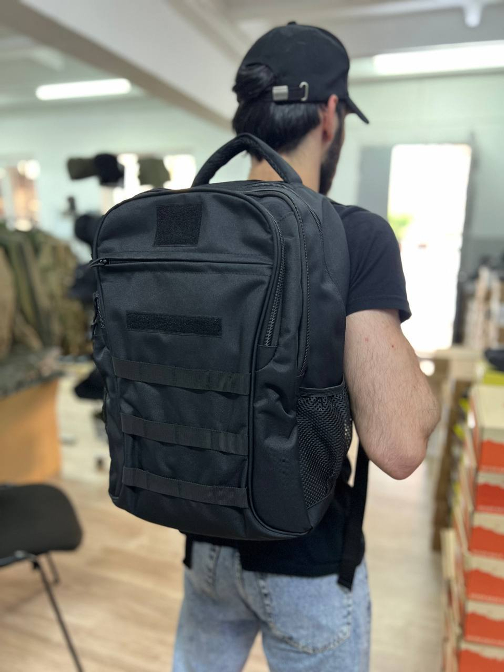 Тактический городской рюкзак с широкой ручкой / чёрный