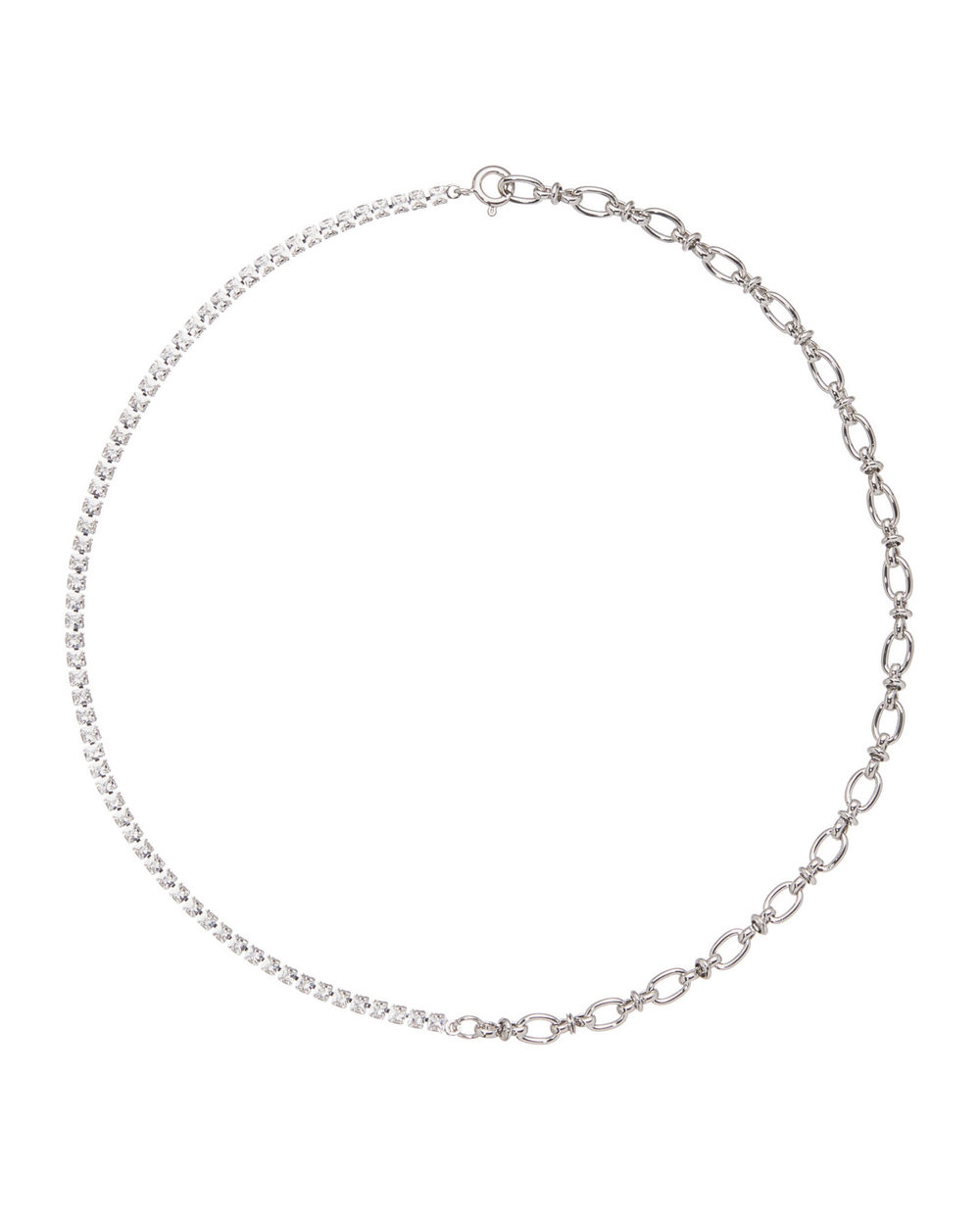 Колье полоса цирконов и цепь, серебро