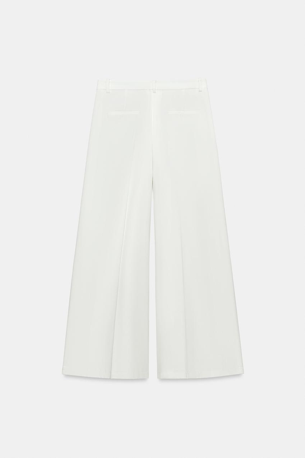 ZARA БРЮКИ WIDE-LEG С ЗАЩИПАМИ — ZW COLLECTION, БЕЛЫЙ