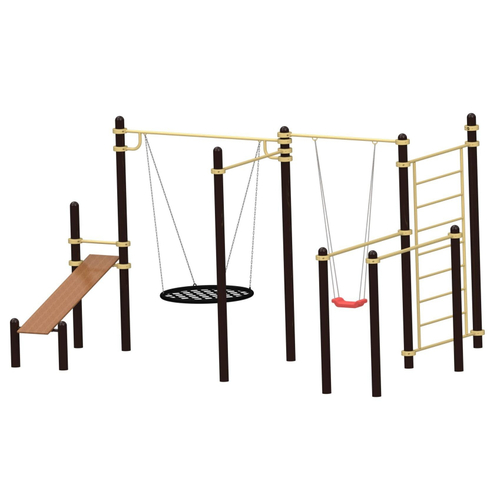 Спортивный комплекс №99, качели, скамья, шведская стенка, брусья, турник, 5000*3500*2700 мм., D=89 мм.