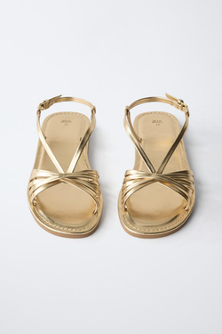 ZARA МЕТАЛЛИЗИРОВАННЫЕ БОСОНОЖКИ С РЕМЕШКАМИ, ЗОЛОТИСТЫЙ