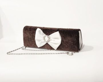 Сумка - клатч коричневый бархат, с бантом