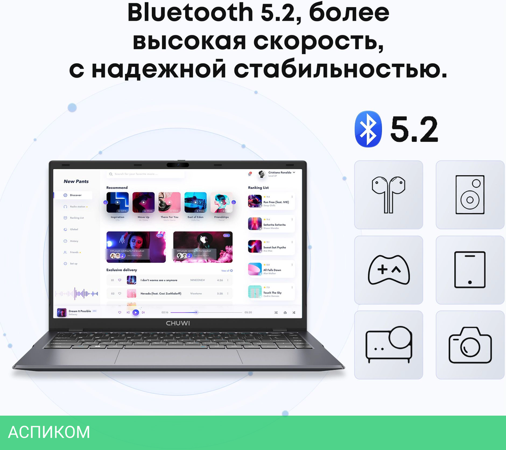 Ноутбук Chuwi GemiBook Xpro N-series N150 8Gb SSD256Gb Intel Graphics 14.1" IPS FHD (1920x1080) Windows 11 Home grey WiFi BT Cam 5000mAh