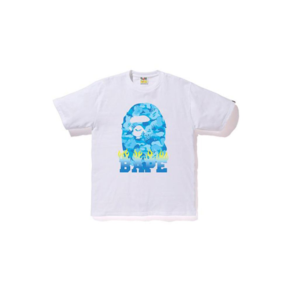 A BATHING APE FIRE CAMO BAPE FLAME TEE MENS T