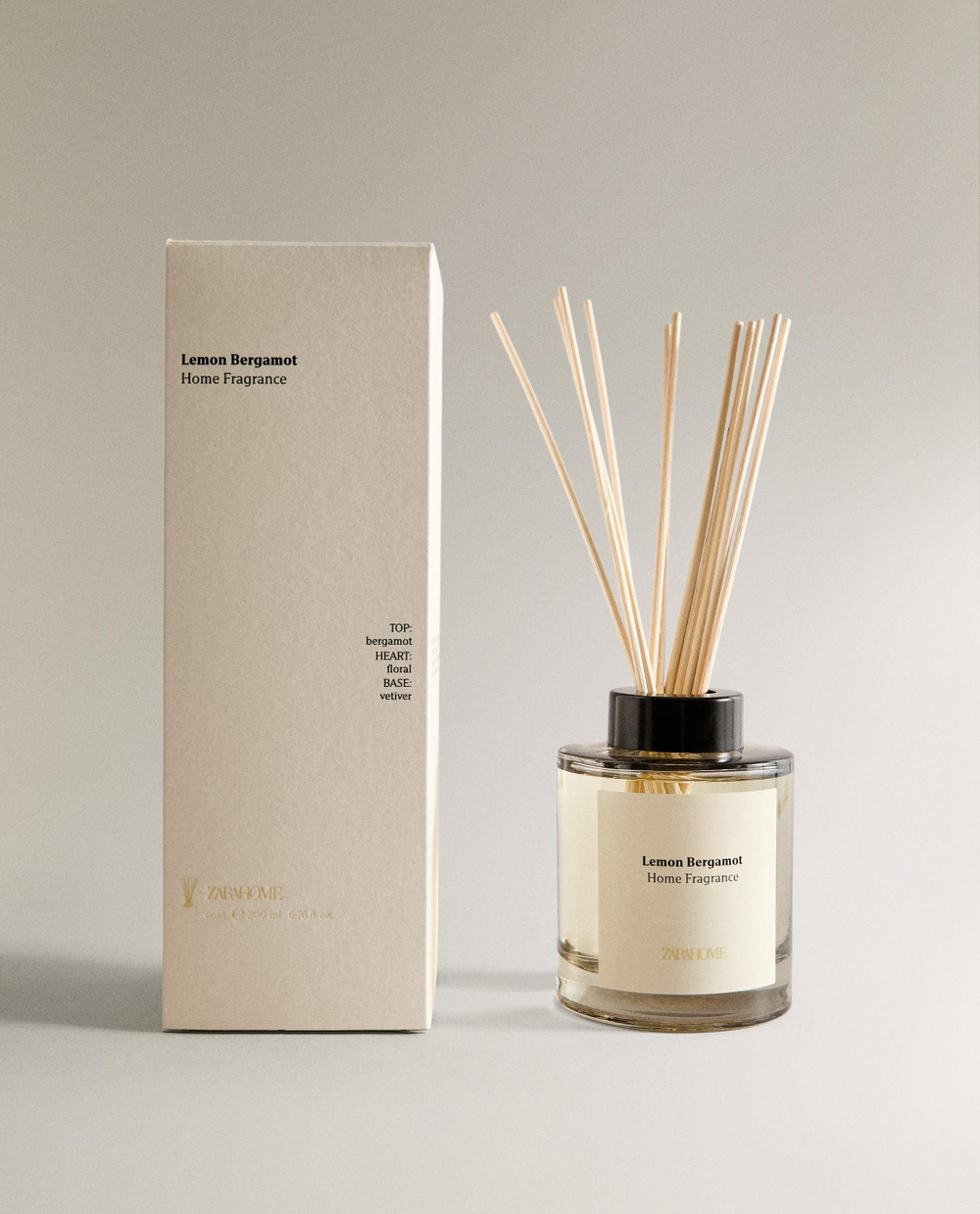 Zara Home Аромадиффузор Lemon Bergamot 200 мл, тростниковые палочки микадо, аромат свежий цитрусовый, Горчичный