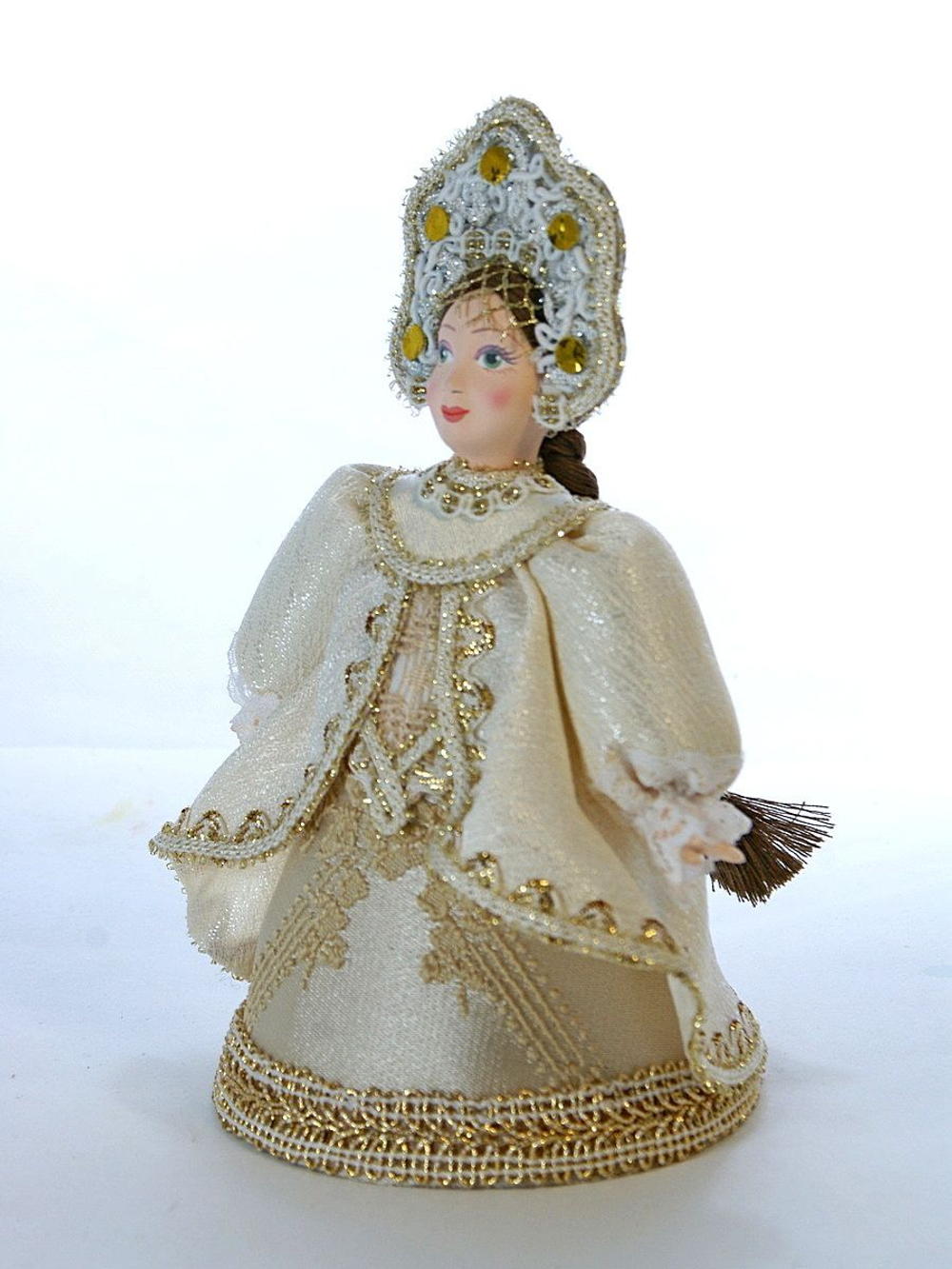 Кукла коллекционная фарфоровая Снегурочка в золотистом наряде