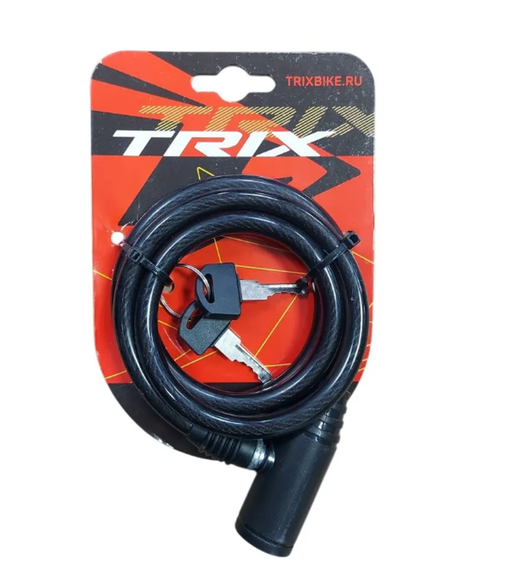 Замок противоугонный TRIX трос, ключи,  8×1000мм, пластиковая оплетка, черный
