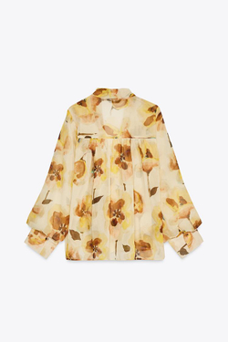 ZARA РУБАШКА ИЗ ТКАНИ С ЦВЕТОЧНЫМ ПРИНТОМ, ЭКРЮ/ЖЕЛТЫЙ