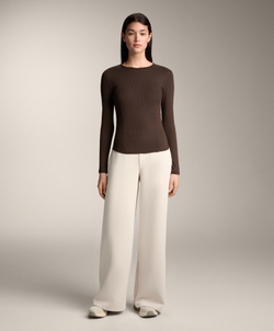 Oysho Футболка в рубчик с длинными рукавами из хлопка и модала, коричневый