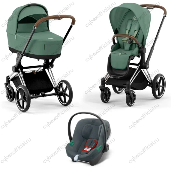 Детская коляска Cybex Priam IV 3 в 1 Leaf Green шасси Chrome автокресло Aton B i-Size