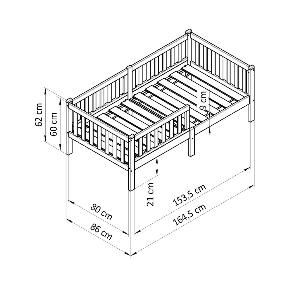 Кровать детская Фиона 160х80, деревянная из массива сосны, белый