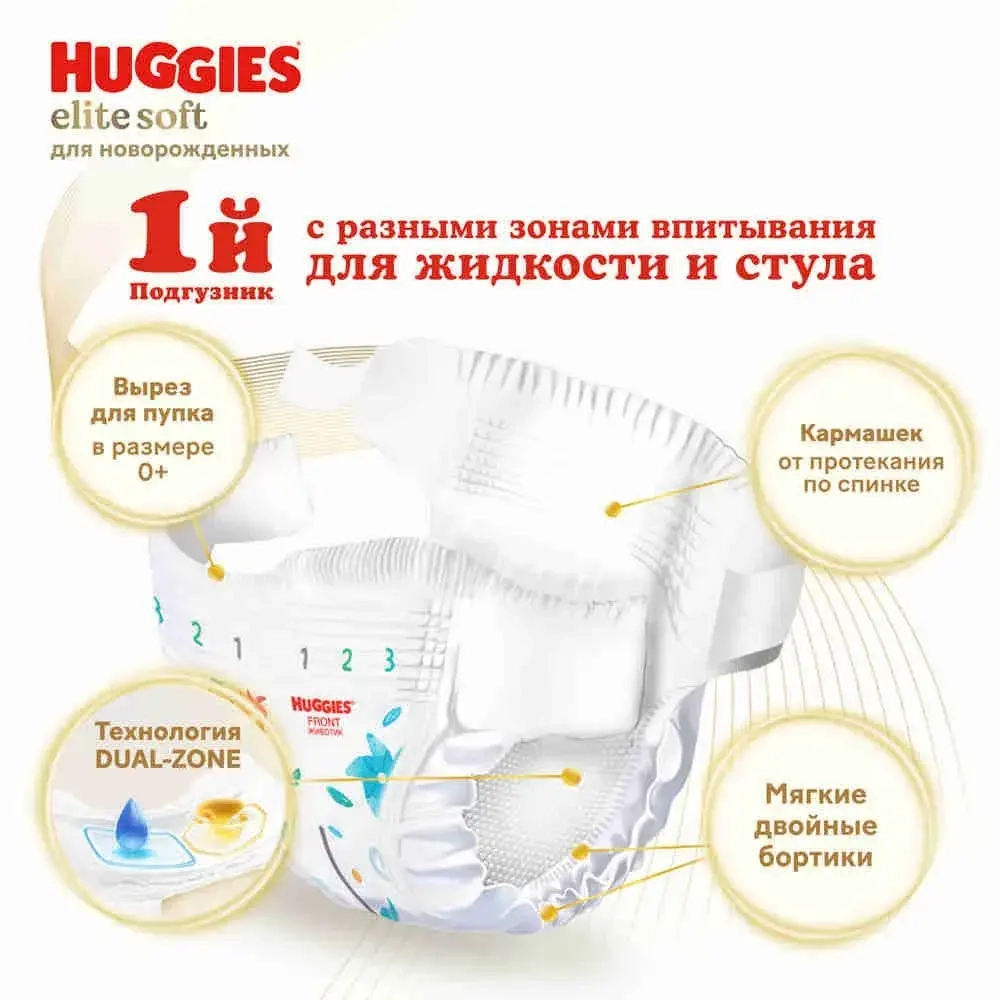 Детские подгузники Huggies Elite Soft размер 5 42 шт. 12-22 кг.