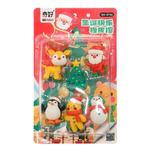 Ластик Qihao, фигурный, разборный, серия "Новогодние", объемный цветной корпус в виде снеговика, Деда Мороза, олененка и елочки, 6 шт