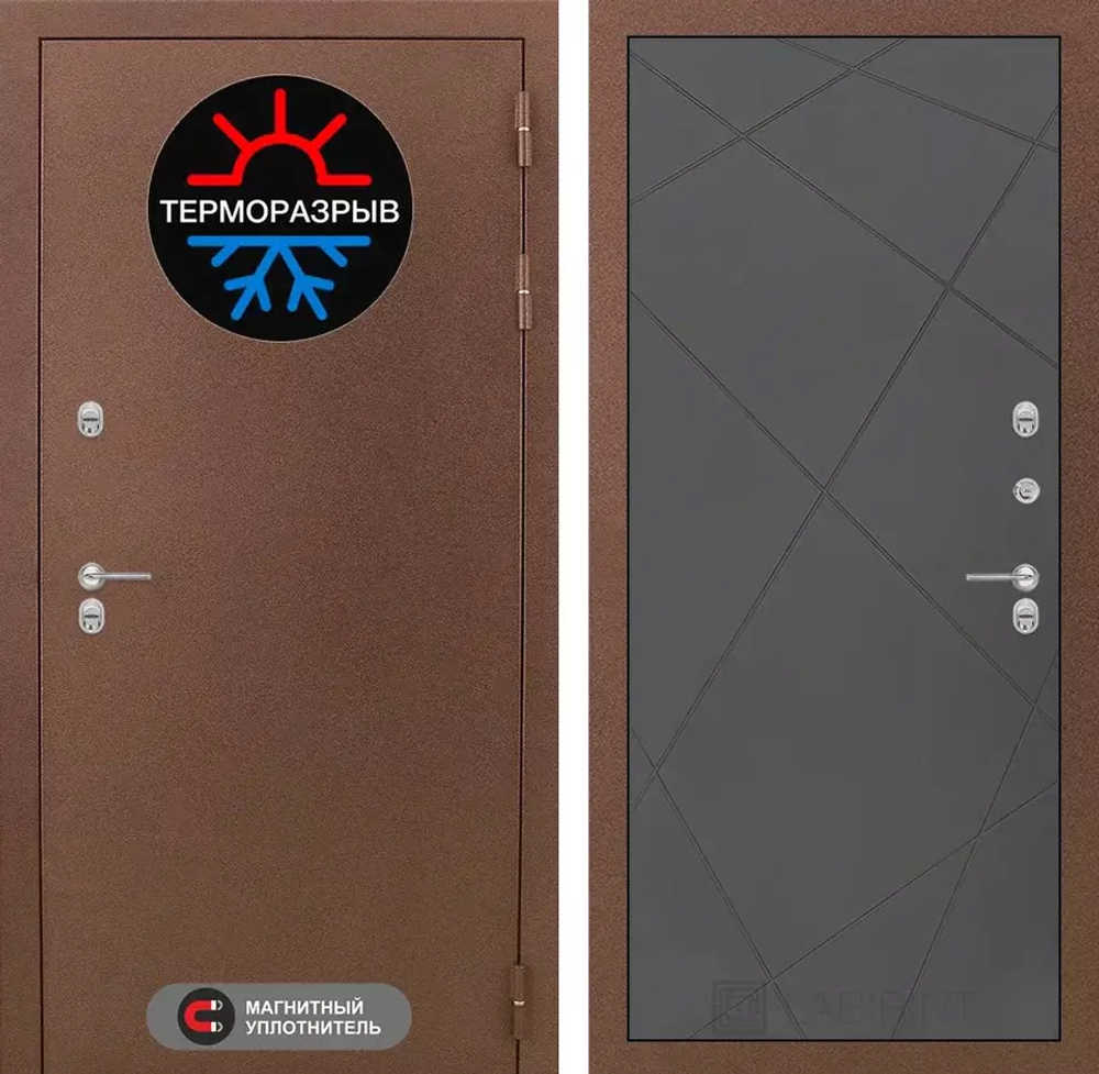 Дверь с терморазрывом входная Лабиринт Термо Магнит 24 Графит софт
