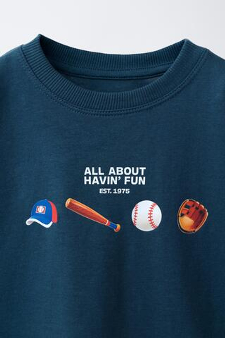 ZARA ФУТБОЛКА С ПРИНТОМ, МОРСКОЙ СИНИЙ