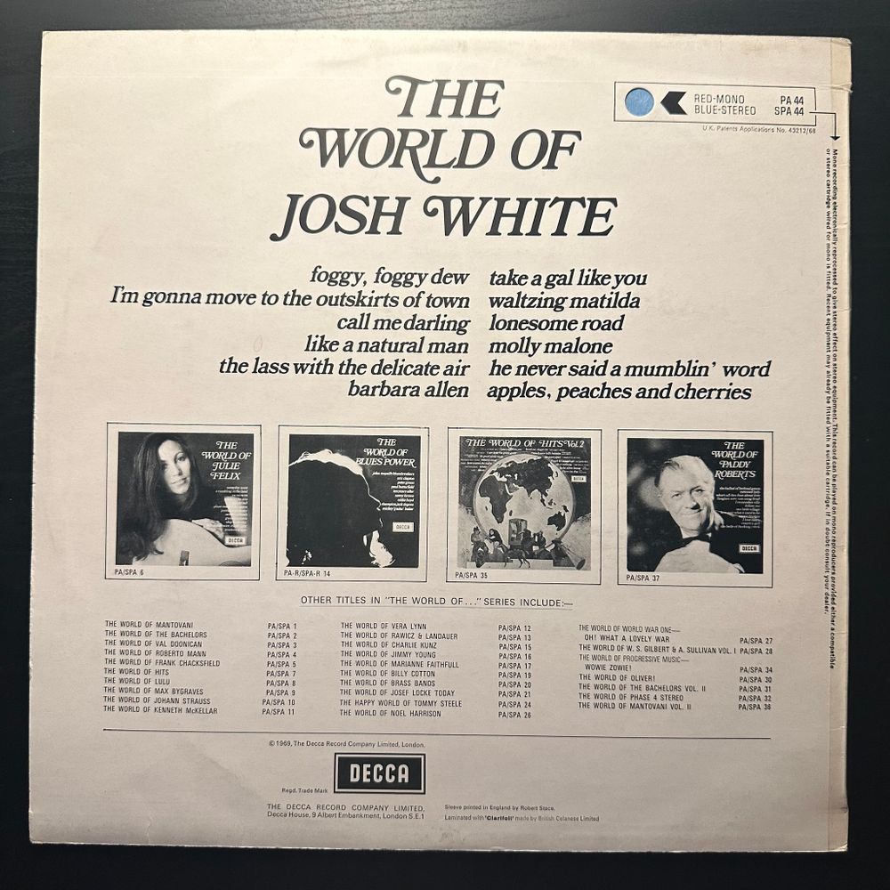 Josh White - The World Of Josh White (Англия 1969г.)