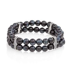 Двойной браслет из соколиного глаза 6 мм с шармами из серебра