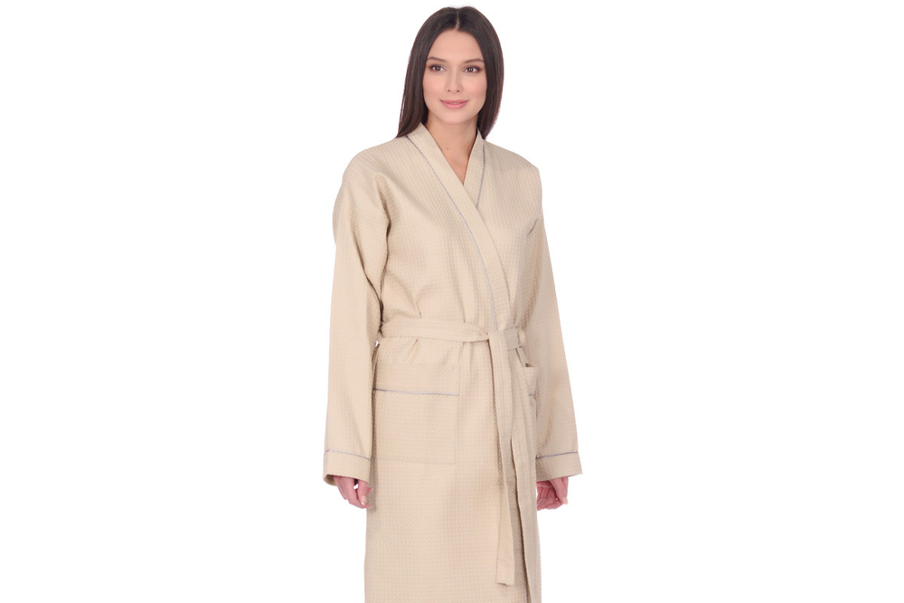 Халат вафельный Home One с кантом бежевый 54