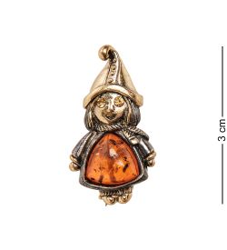 AM-2323 Брошь «Девочка Снежинка» (латунь, янтарь)