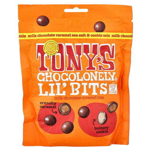 Tony's Chocolonely, Lil' Bits, кусочки в молочном шоколаде, смесь с карамельной морской солью и печеньем, 113 г (4 унции)