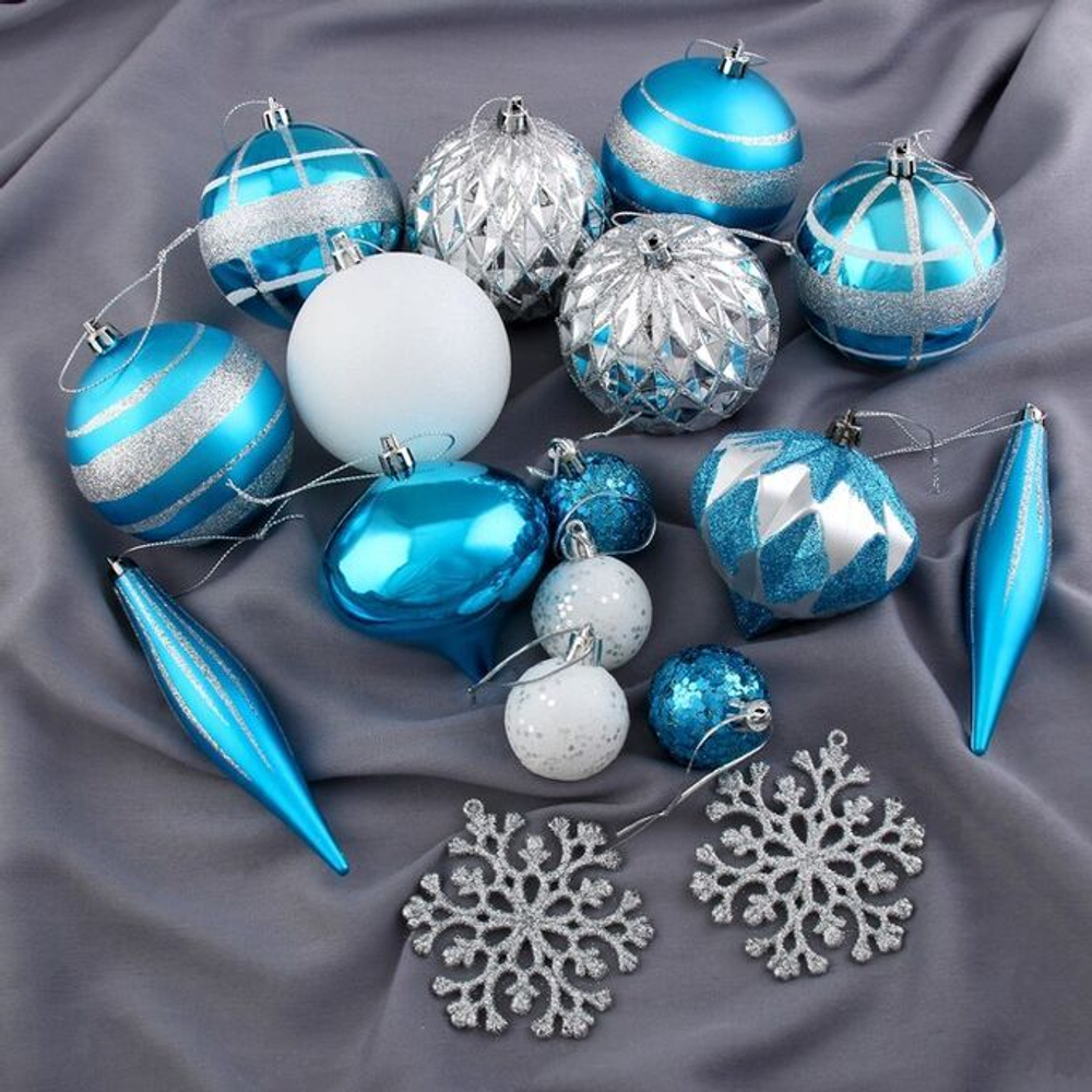 Набор елочных украшений 30шт 3-5см, голубой+белый+серебро, SYQA-0123283