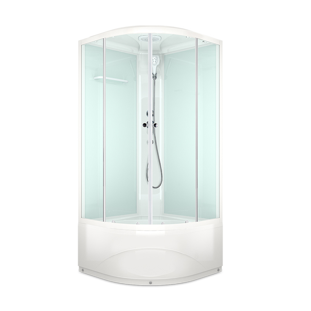 Душевая кабина MELODIA CLASSICA 100х100х218мм высокий поддон, белые стенки с крышей, прозр.стекло, бел.профиль,смесителем и аксессуарами MB01002