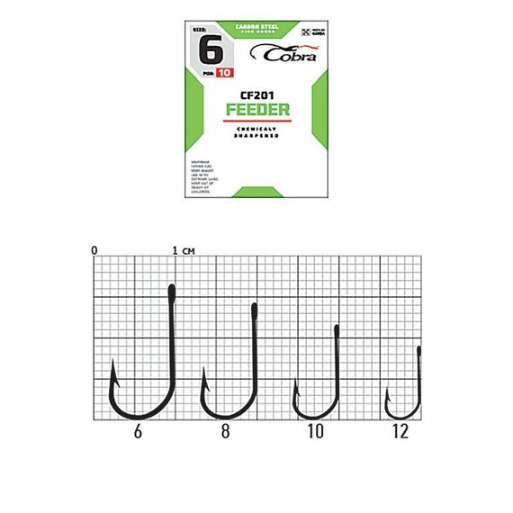 Крючки Cobra FEEDER CF201  №12, 10 шт.