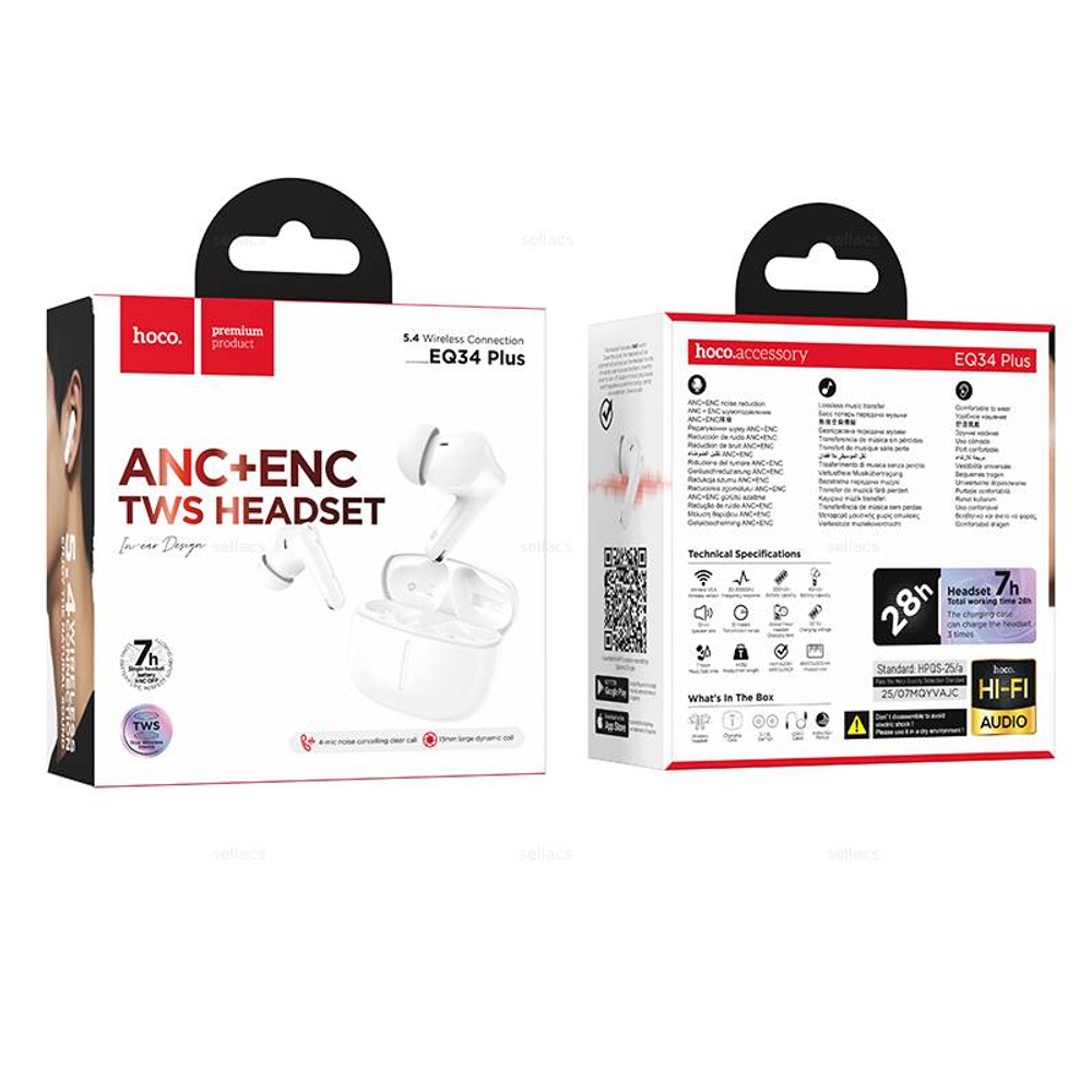 Hoco EQ34 Plus Rima беспроводная ANC BT гарнитура (white)