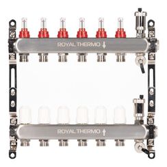 Коллектор Royal Thermo нерж. в сборе с расходомерами 1 ВР-3/4 НР с автомат. воздухоотвод-ми 6 вых.