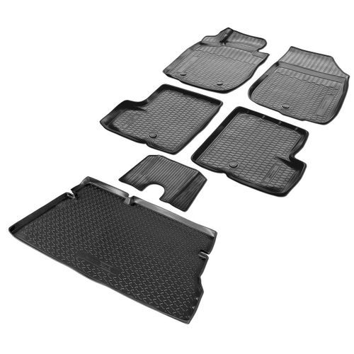 Коврики в салон и багажник автомобиля (комплект) Rival для Nissan Terrano III поколение (передний привод) 2014-2016, полиуретан, с крепежом, 6 частей, K14108003-2