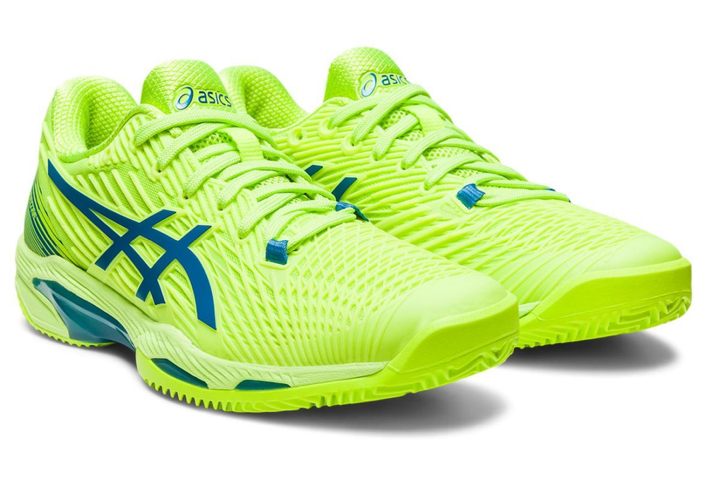 Женские теннисные кроссовки Asics Solution Speed FF 2 Clay - hazard green/reborn blue