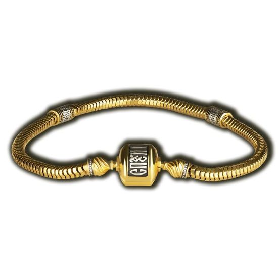 Браслет снейк с замком-клипсой Спаси и Сохрани. Серебро с позолотой