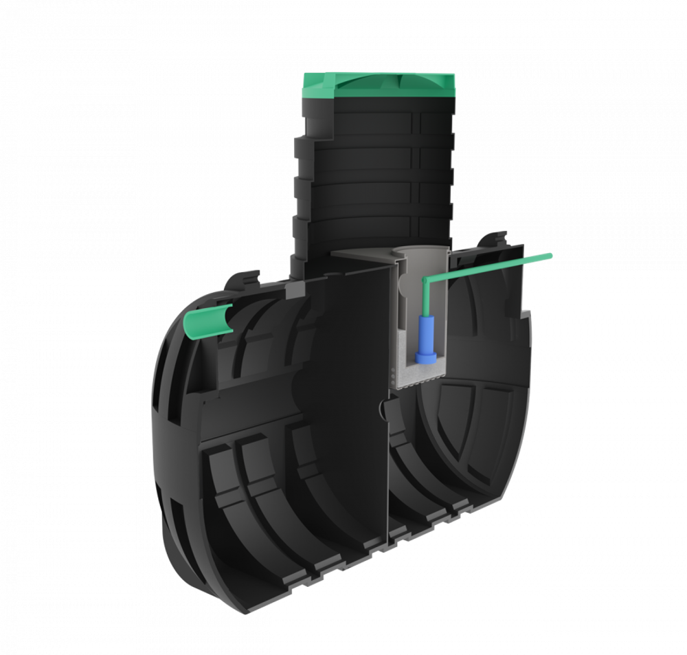 Септик переливной Мультпласт Термит Профи+ 2.5 PR 2500 л. горизонтальный / 1000 л. в сутки / 5 чел. / принудительный сброс (2220x1220x2140см;116кг;черный) - арт.555456