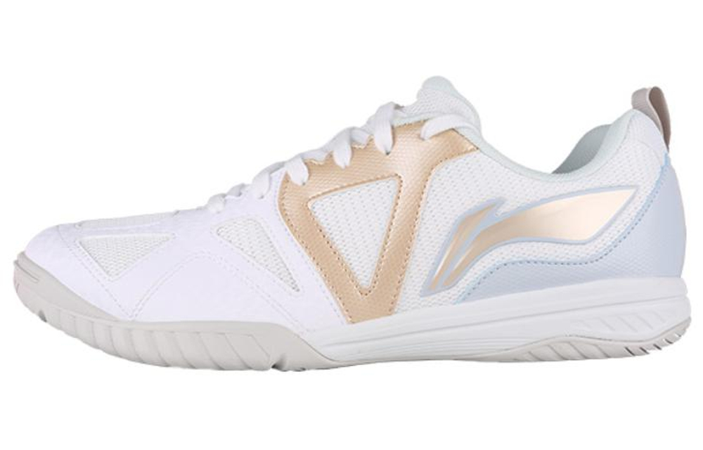Li Ning Abrasion Resistant Breathable Low top Table Tennis Shoes Unisex White Gold