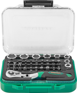 RD02040S Набор рукоятка трещоточная миниатюрная 1/4"DR со вставками-битами и головками торцевыми , 40 предметов