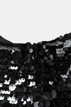 ZARA ПЛАТЬЕ МИДИ С ПАЙЕТКАМИ В ВИДЕ ЦВЕТОВ, ЧЕРНЫЙ