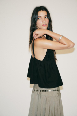 ZARA ТОП С ВЫШИВКОЙ, ЧЕРНЫЙ