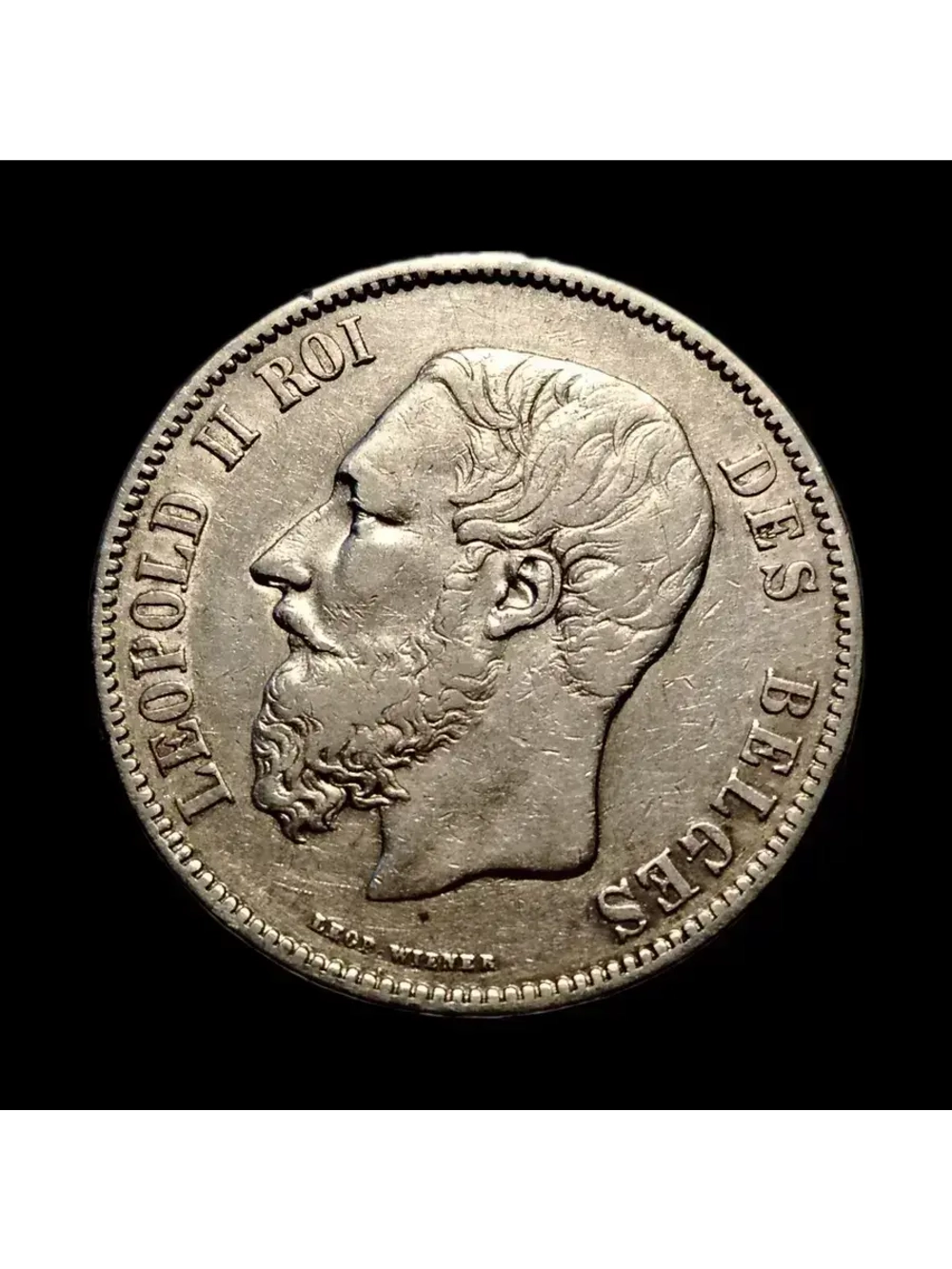 Монета Бельгии 5 франков 1869 год "Леопольд II"
