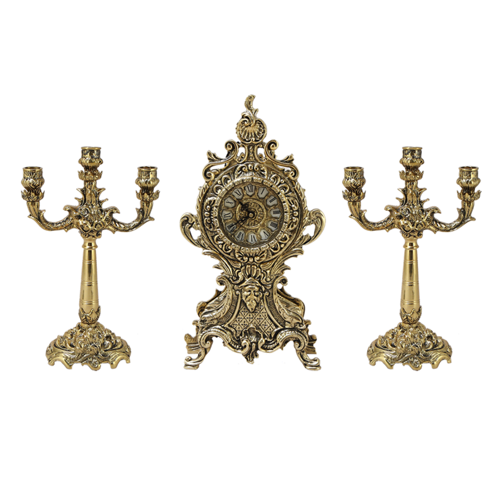 Bello De Bronze Каминные часы с маятником с канделябрами "Олеандр"