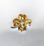 Брошь. Брошка. Клевер-четырехлистник — символ удачи. Цвет янтарный