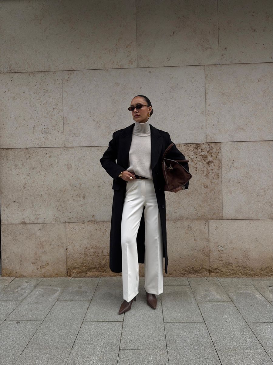 Пальто из смесовой шерсти однобортное черное