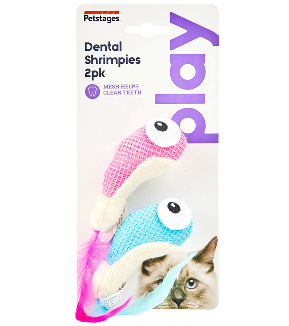 Petstages Игрушка для кошек Dental "Креветки" 2шт. с кошачьей мятой, 7см