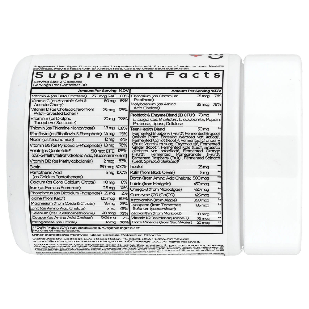 Codeage, ферментированные мультивитамины для подростков+, 60 растительных капсул