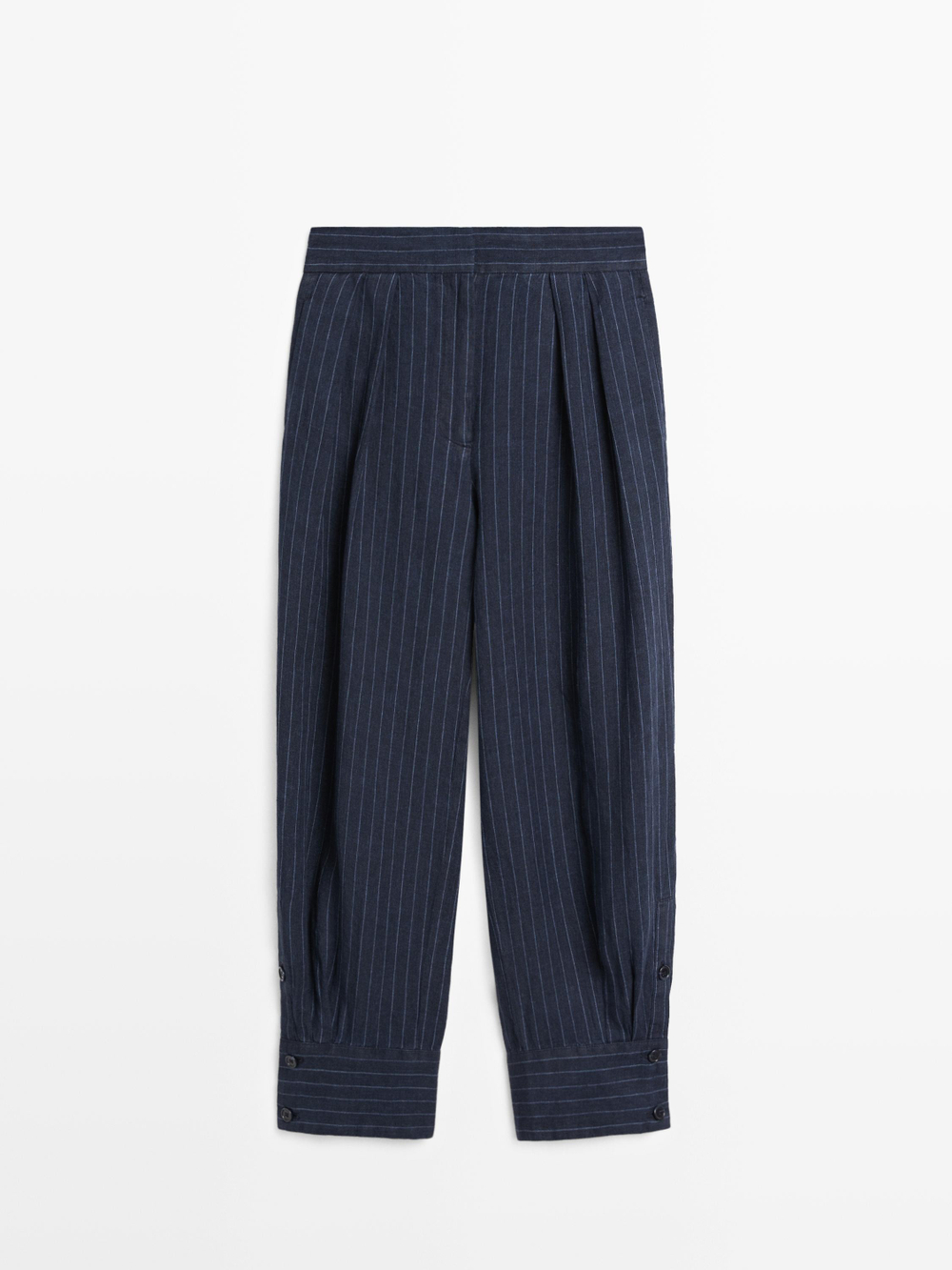 Massimo Dutti Полосатые льняные брюки-саруэль, темно-синий