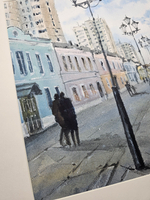 Картина авторская акварельная в паспарту 40х50 см на стену для интерьера "Школьная улица. Москва"