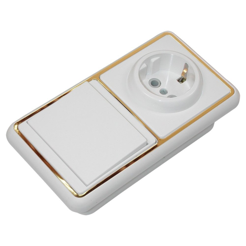Блок БКЭР-031 Бэлла 1-кл+выкл+розетка с/з золото 5820