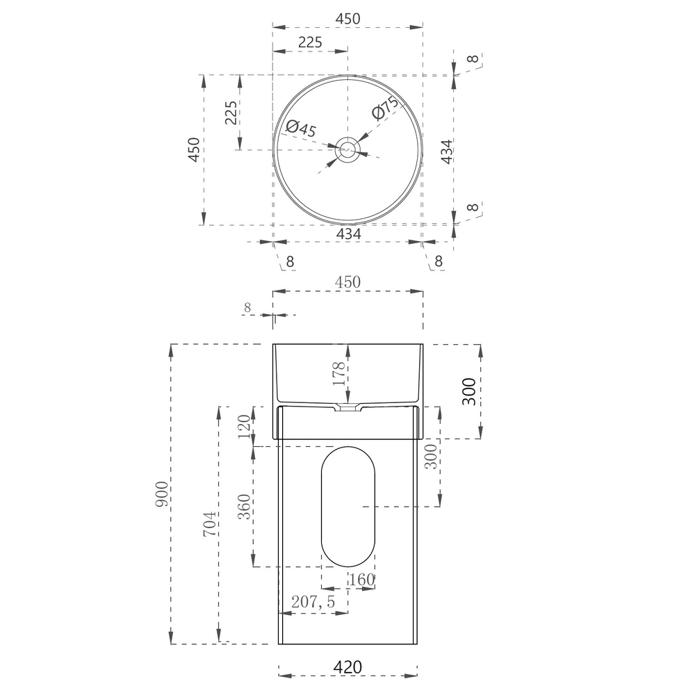 Раковина отдельностоящая прозрачная ABBER Kristall AT2701White-Aquamarin-H белый/бирюзовый