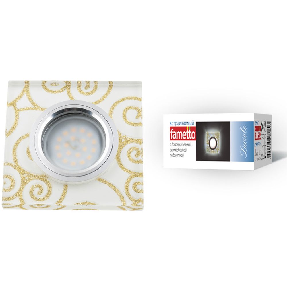 DLS-L207 GU5.3 CHROME/WHITE Светильник декоративный встраиваемый, серия Luciole. Квадратный. Без лампы, цоколь GU5.3. Доп. светодиодная подсветка 3Вт.